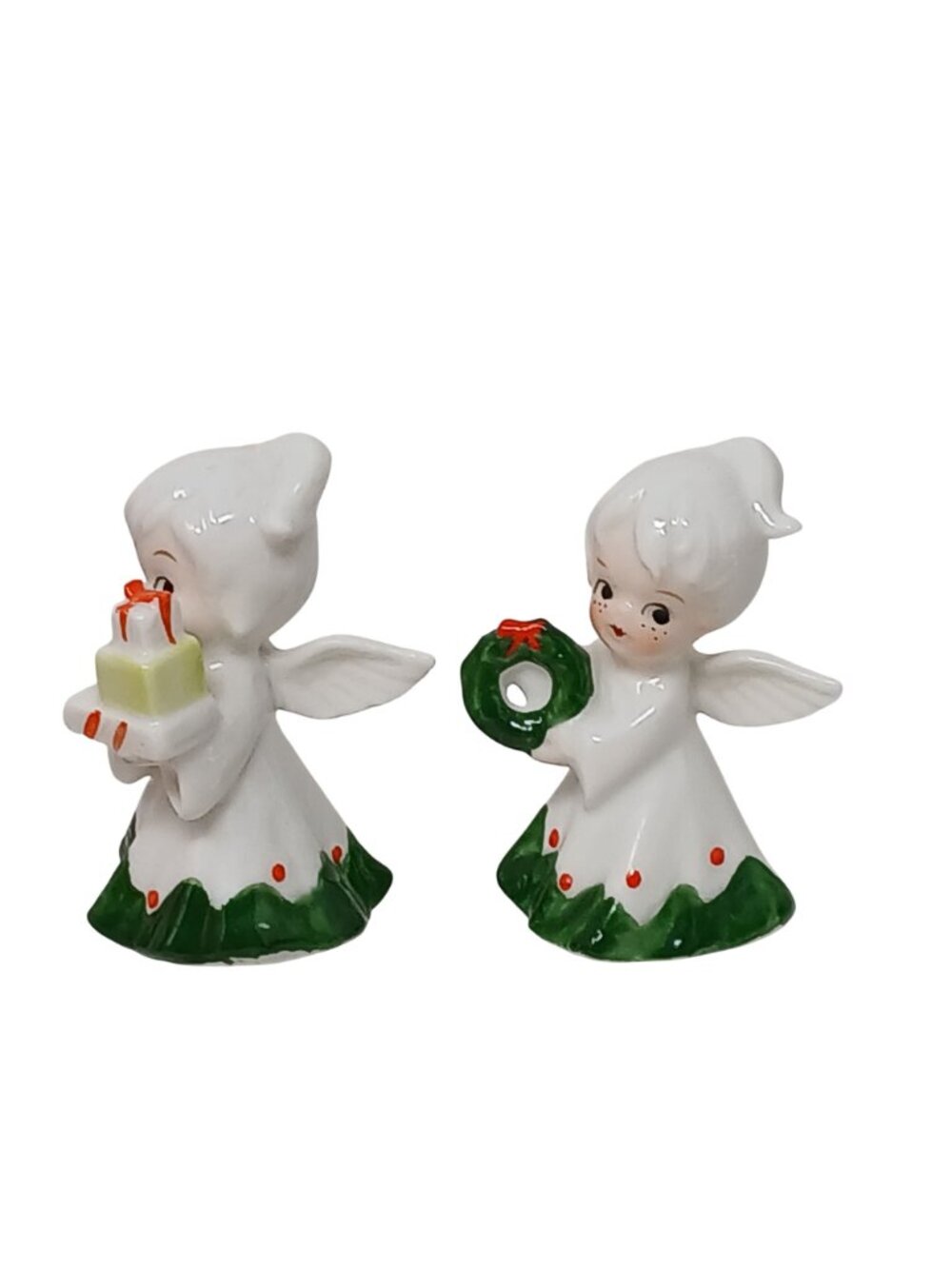 Vintage Christmas Angel Figurines Gift Wreath Ceramic Handpainted 3.5" #WS-1 - Picture 6 of 9